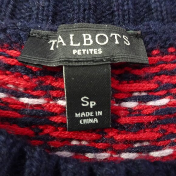 Talbots Cardigan Sweater Petite Size SP Blue Red Trim Wool Blend Preppy - Picture 5 of 6